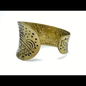 Vintage Brass Cuff Bracelet Embossed Heart Spiral